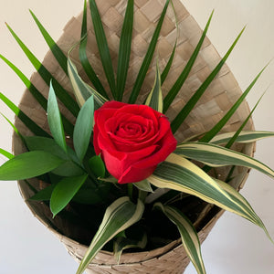 Single Rose in Flax Wrap - Wellington Flower Co.
